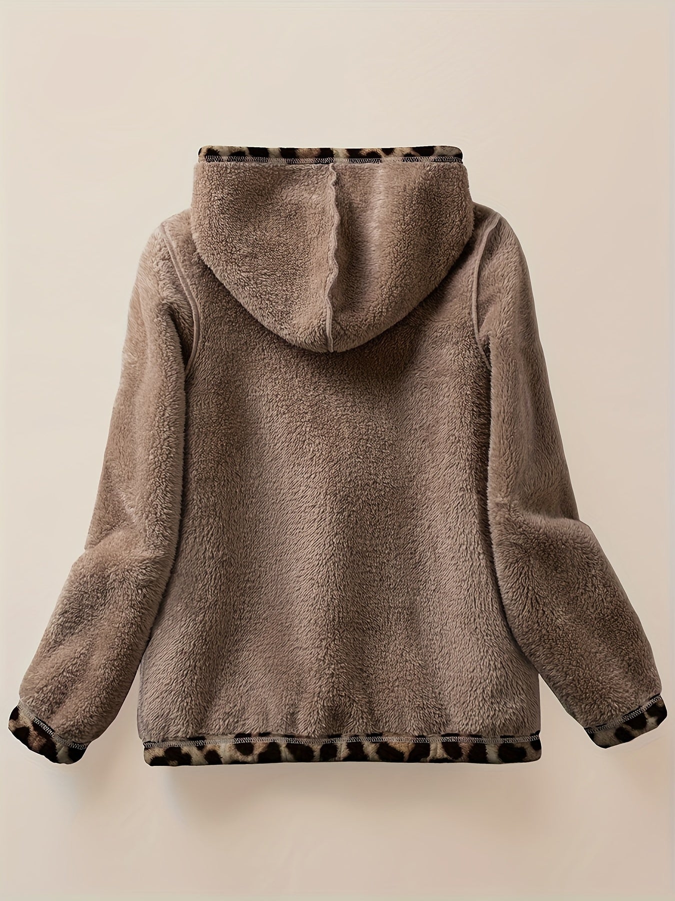 1pc Women'S Plus Size Casual Leopard Print Hooded Parka, Polyester Knit Fabric with Medium Stretch, Zippered Warm Comfortable Thick Jacket for Fall/Winter