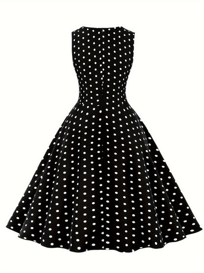 Women's Chic Sleeveless Polka Dot Dress - Vintage-Inspired Summer Sundress With Breathable Fabric, Perfect for Vacation Parties & Spring/Summer Celebrations