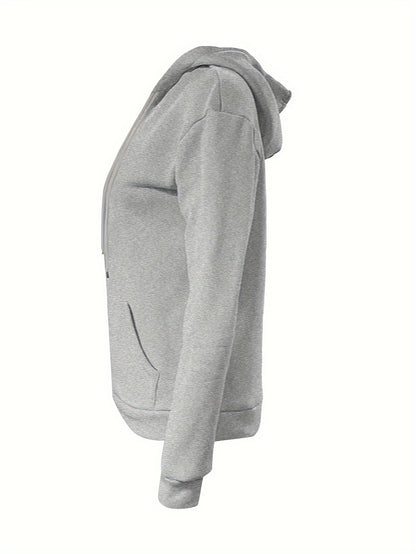 Solid Kangaroo Pocket Hoodie Without Pants, Casual Long Sleeve Drawstring Hoodies Sweatshirt, Women's Clothing