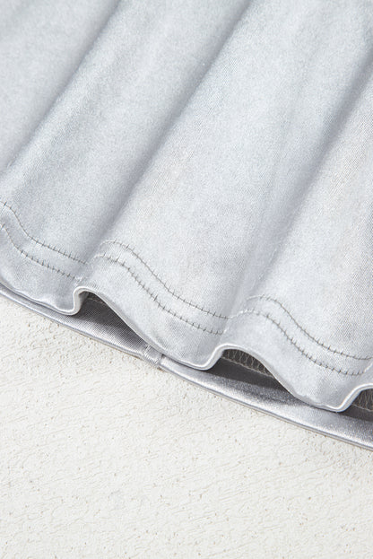Silvery Metallic Luster Crew Neck Shift Tank Top