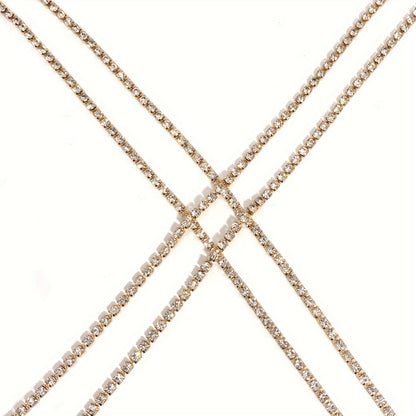 [Luxury Chest Chain Jewelry Shiny] Luxury Cross Chest Chain Shiny Rhinestones Body Chain Jewelry