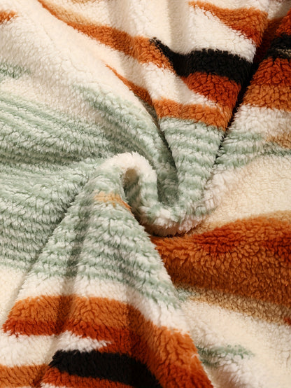 Aztec Pattern Fuzzy Jacket, Casual Zip Up Outwear For Winter & Fall, Women's Clothing