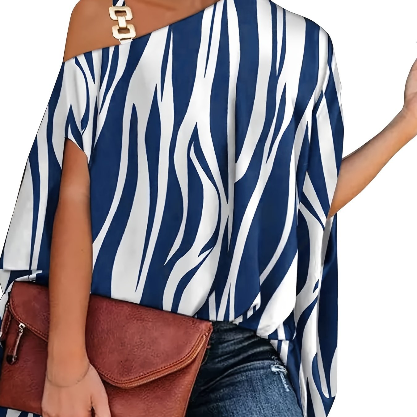 Women's Geometric Print Bat Sleeve Tops, Fashion Summer Loose Blouses For Daily, Women's Clothing