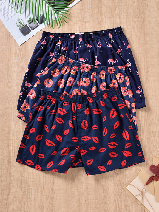 3pcs Men's Vibrant Multicolor Arrow Print Loose-Fit Boxer Shorts - Breathable 100% Cotton Fabric, Ultra-Comfortable, Soft, and Durable Underwear Briefs for Everyday Wear