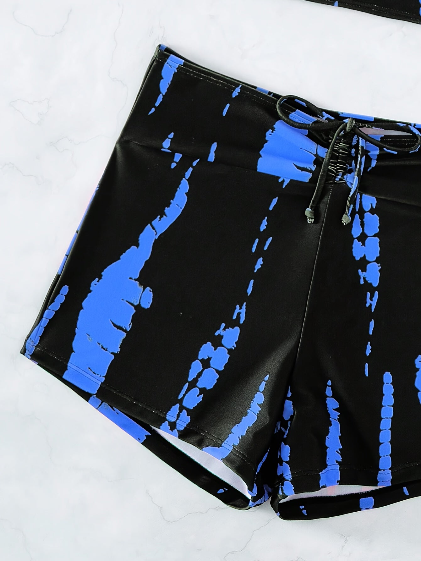 Tie Dye Pattern Drawstring Stretchy Swim Boxer Shorts, High Waisted Comfy Trendy Swimming Bottoms, Women's Swimwear & Clothing