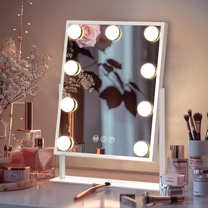 Makeup Mirror with Lights, Hollywood Makeup Mirror with 3 Color Modes and 9 Adjustable LED Bulbs, Zoom in 360° Rotation Touch Control