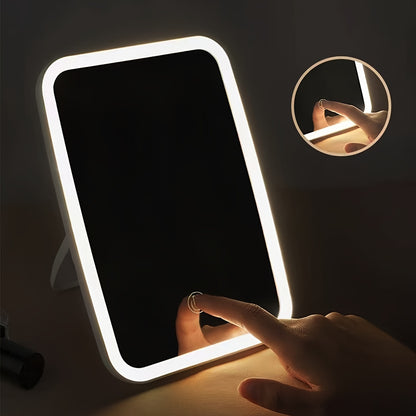 Portable Flower Theme LED Makeup Mirror - 3 Color Lighting Modes, Adjustable Brightness, Touch Sensor, USB Rechargeable, Compact Folding Design - Travel-Friendly, Lithium Battery, Polished Frame, Plastic Surface