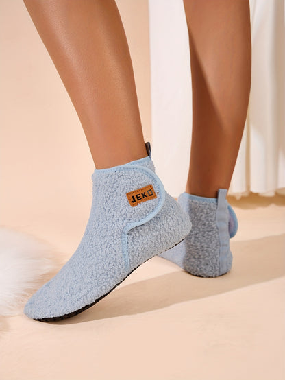 Women's Winter Warm Slip-On Slippers with Closure - Soft Fabric Indoor/Outdoor House Shoes, Non-Slip Rubber Sole & Plush Lining for Cozy Comfort, Light Blue, Indoor Slippers, Home Comfort, Simple Style, Comfortable Fit, Home