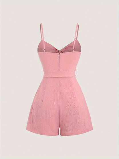 Elegant Bowknot Romper with Tie Waist - Chic Solid Color, V-Neck, Sleeveless Jumpsuit for Women - Perfect for Vacation, Parties & Casual Outfits, Vacation Dress | Bowknot Design | Twist Detail, Bowknot Jumpsuit