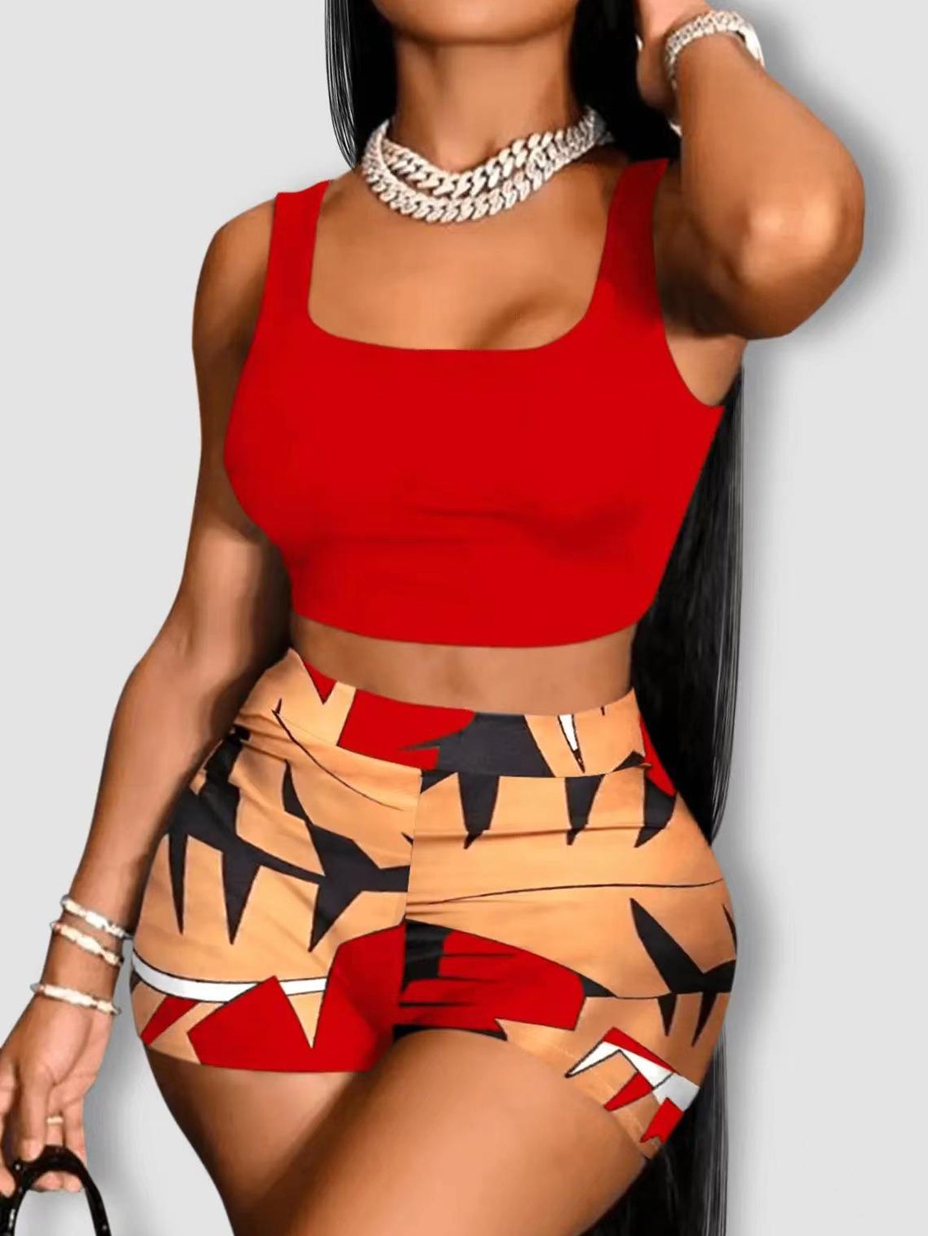 Womens Hawaii Beach Vacation Set - Vibrant Numerical Print Tank Tops & Shorts, 2-Piece Comfortable Ensemble for Stylish Holiday Wear