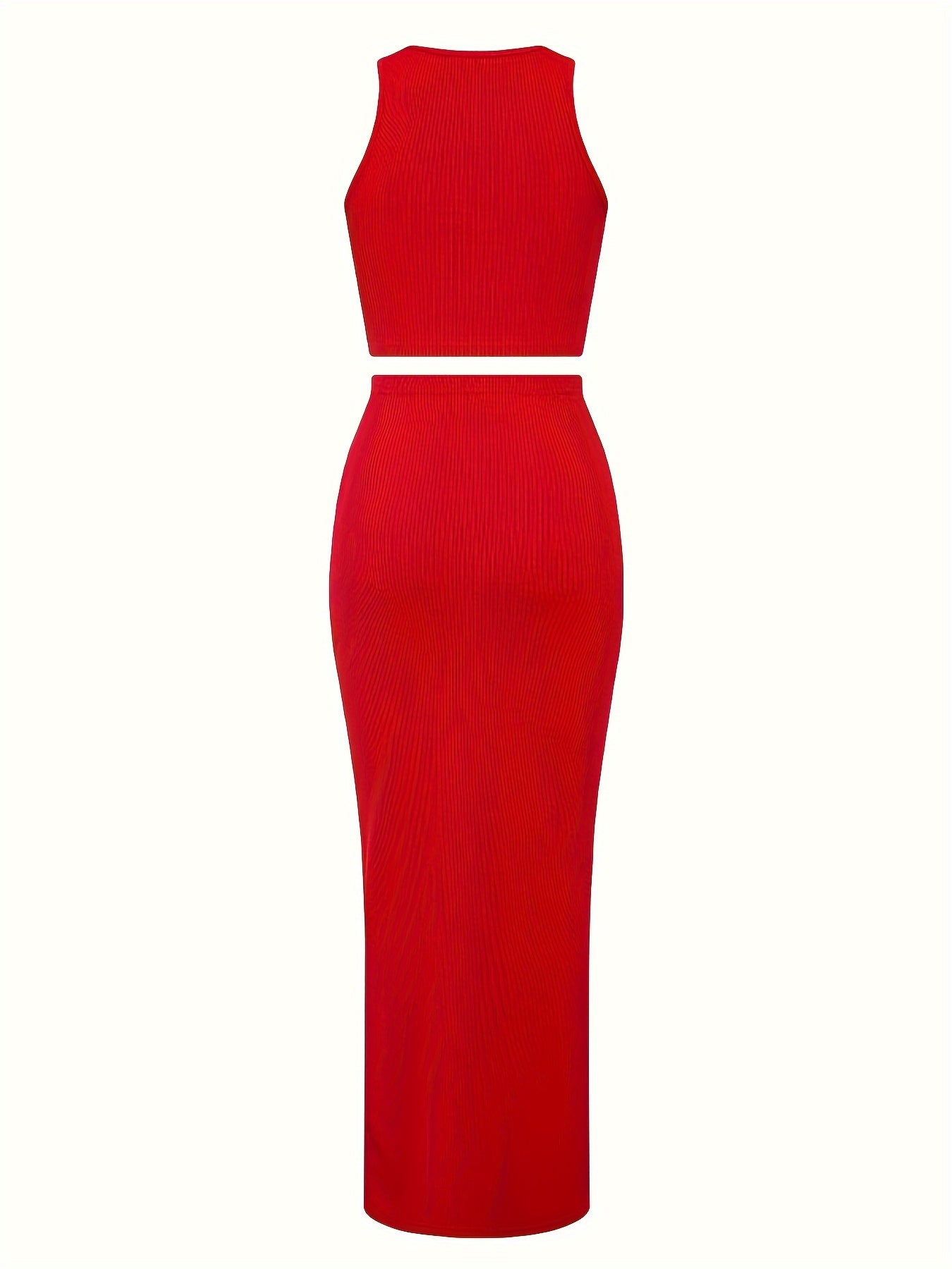 Trendy Two-Piece Set - Sexy Scoop Neck Sleeveless Tank Top & Flowy Bag Hip Maxi Skirt Outfit - Comfortable, Versatile, and Chic Women's Clothing for Everyday Wear