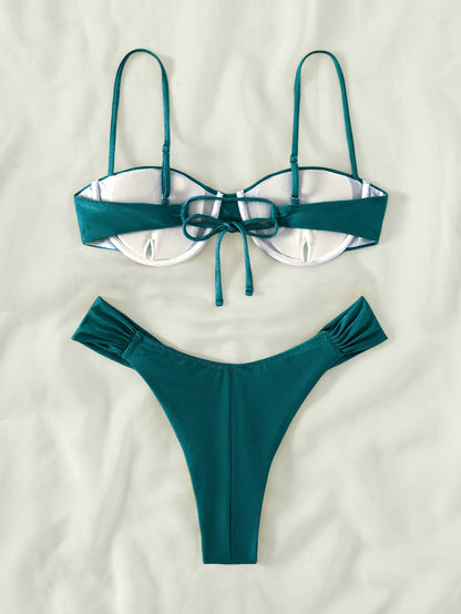 New Style Solid Color European And American Bikini Two-Piece Beach Swimsuit