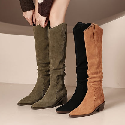 Women's Vintage Western Cowboy Boots - Knee-High Pull-On Boots with Chunky Heels, Slip-Resistant PU Outsole - Western Booties for Women, Country Western Events & Everyday Outfits - by Ylxhoa, Cowboy Accessories, Casual Wear,