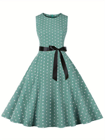 Women's Chic Sleeveless Polka Dot Dress - Vintage-Inspired Summer Sundress With Breathable Fabric, Perfect for Vacation Parties & Spring/Summer Celebrations