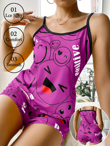 [Cute Pajama Set] Super Cute Printed Pajama Set | A Whimsical Featuring Elastic Waistband Shorts And a Comfortable Loose Top, Perfect for a Delightful And Restful Sleep