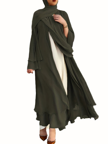 Ramadan Islamic Modest Dress Without Hijab, Long Sleeve Open Front Casual Modest Muslim Dress, Women's Clothing
