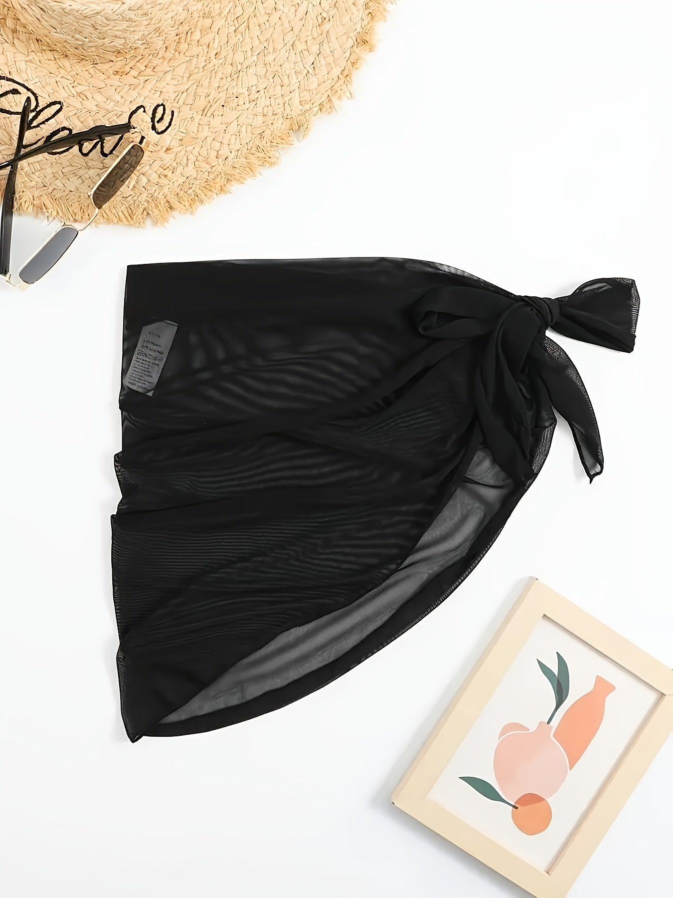 Chic Semi-Sheer Bikini Wrap Skirt - High Stretch, Solid Color, Machine Washable - Women's Fashion Swimwear Accessory, Swimwear, Skirt Cover