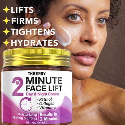 2-Minute Face Lift Day & Night Cream - Collagen Lift & Tight Face Cream with Retinol, Collagen, Turmeric, Hyaluronic Acid & Vitamin CE - Moisturizing & Smoothing for All Skin Types - Alcohol-Free, 24-Hour Hydration, Face Loti