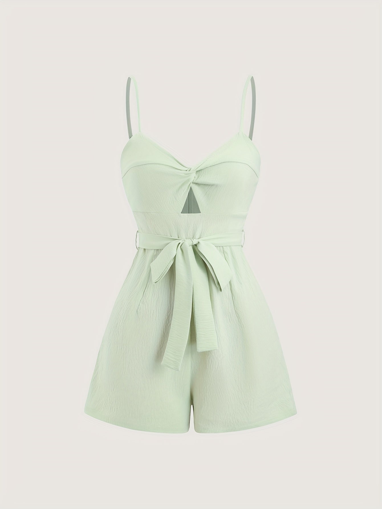 Elegant Bowknot Romper with Tie Waist - Chic Solid Color, V-Neck, Sleeveless Jumpsuit for Women - Perfect for Vacation, Parties & Casual Outfits, Vacation Dress | Bowknot Design | Twist Detail, Bowknot Jumpsuit