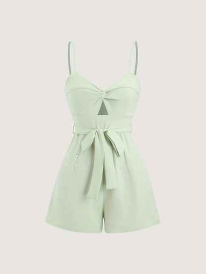 Elegant Bowknot Romper with Tie Waist - Chic Solid Color, V-Neck, Sleeveless Jumpsuit for Women - Perfect for Vacation, Parties & Casual Outfits, Vacation Dress | Bowknot Design | Twist Detail, Bowknot Jumpsuit