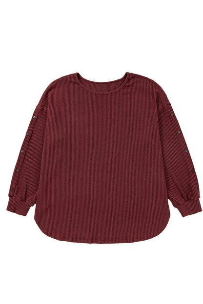 Wild Ginger Plus Size Ribbed Button Decor Long Sleeve Loose Top