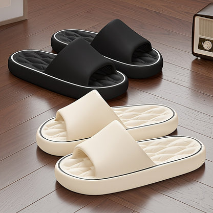 [Comfortable Slides] Comfortable Unisex EVA Slides | Non-Slip Indoor/Outdoor Slippers for Men and Women, Black with White Trim, Textured Sole for Enhanced Grip, Perfect for Home, Bathroom, or Casual Use, House Slippers