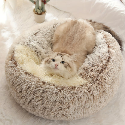 Cozy Luxurious Plush Donut Pet Bed - Hooded, Non-Slip Bottom, Easy to Clean - for Cats & Small Dogs, Perfect for Winter Comfort