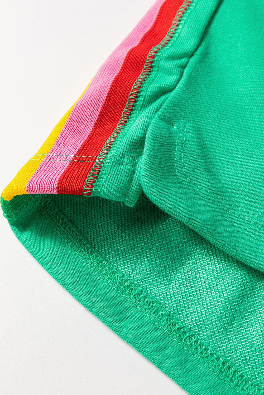 Sea Green Rainbow Colorblock Collared Short Sleeve Top 2 Piece Shorts Set