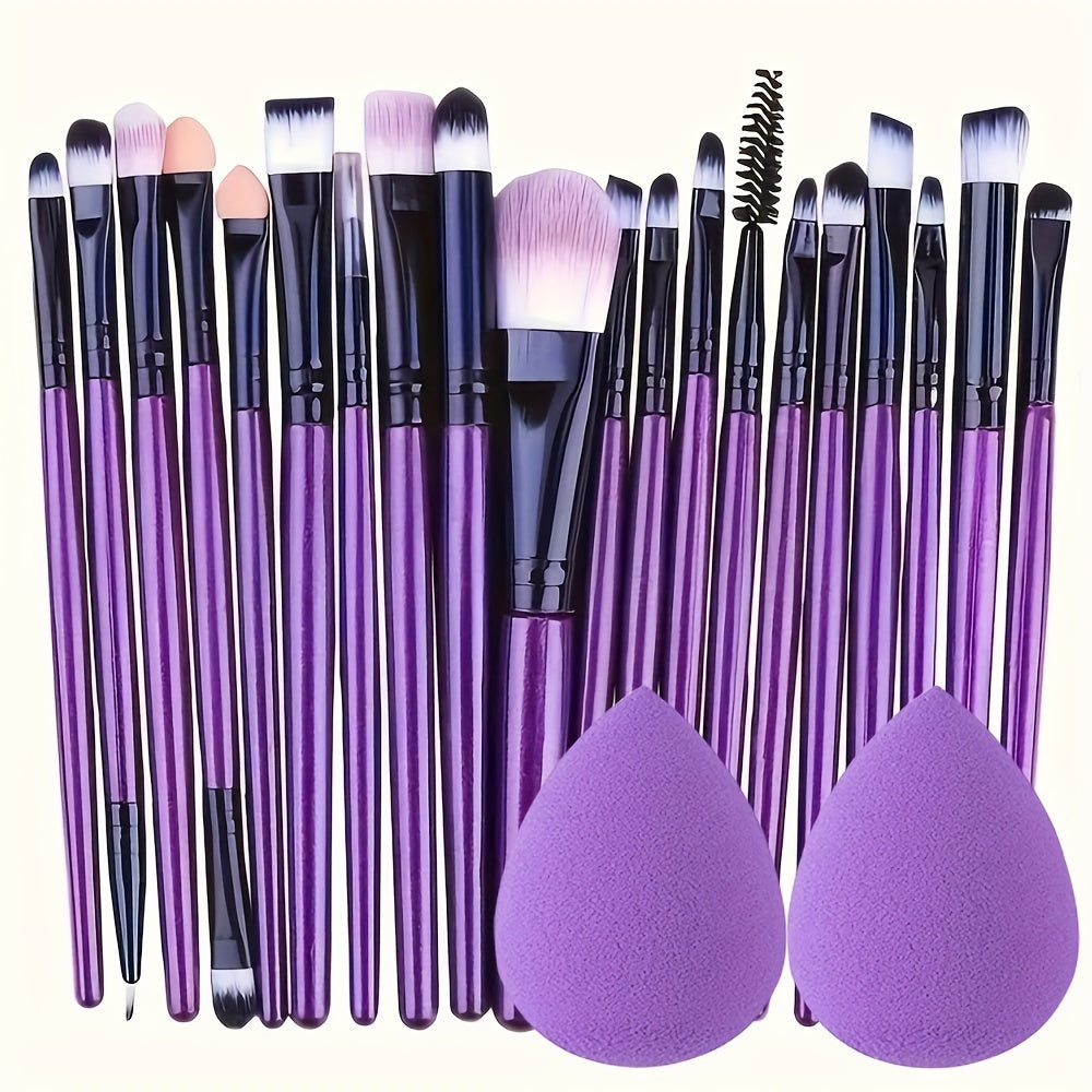 20-Piece Hypoallergenic Makeup Brush Set with Nylon Bristles - Luxe Palm Brushes for Foundation, Blush, Eye Shadow, Eyebrow, & Lip, All Skin Types, ABS Rod - Professional & Beginner Kit, Travel-Friendly