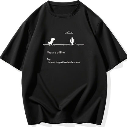 Men's Plus Size 'You are offline...' Print Stretch T-shirt, Oversized Short Sleeve Tops For Spring Summer, Causal Loose Clothing For Big And Tall Guys