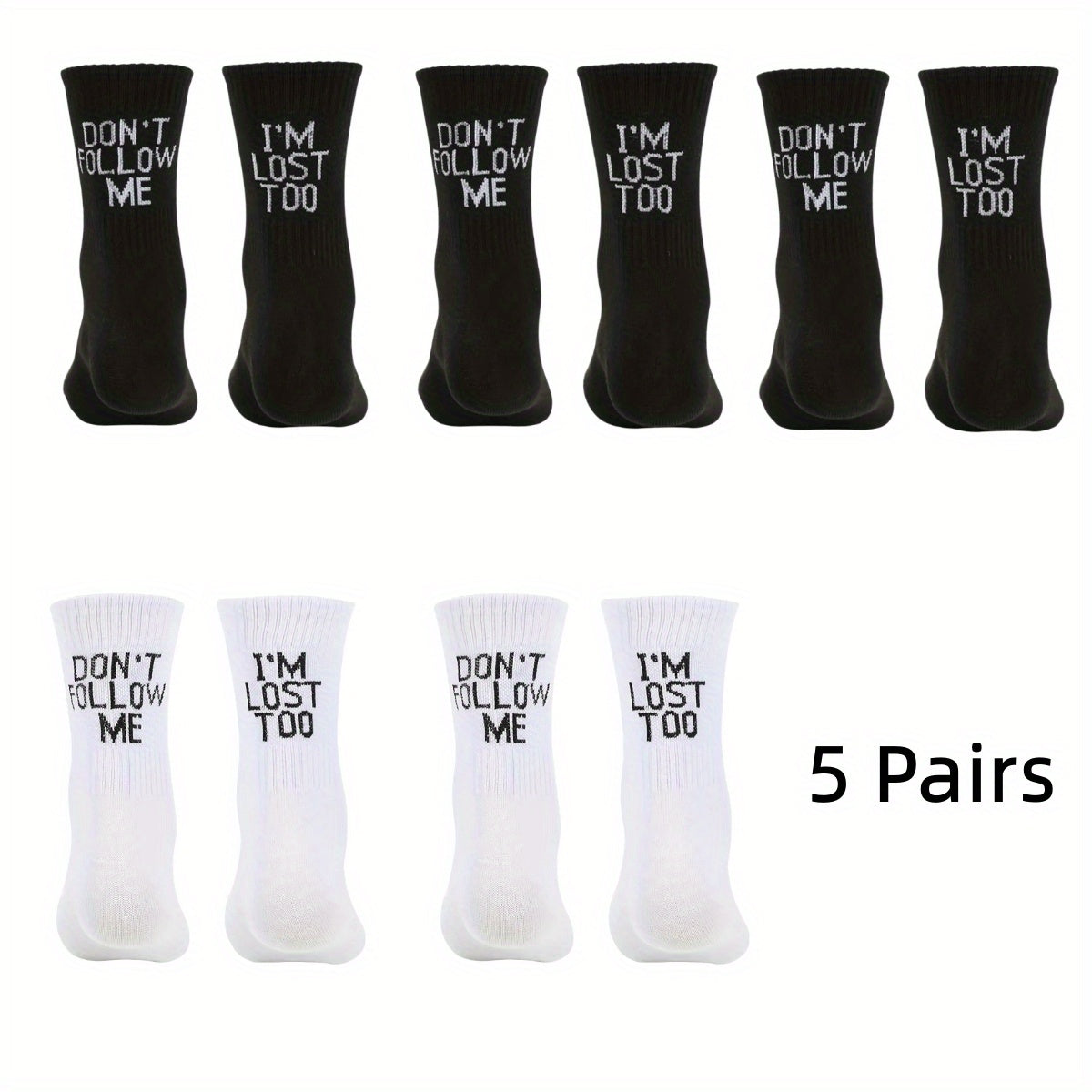 1/3/5 Pairs Autumn Winter Men Funny Humor Word Printed Socks Creative Hip Hop Street Skateboard Unisex Crew Happy Sock