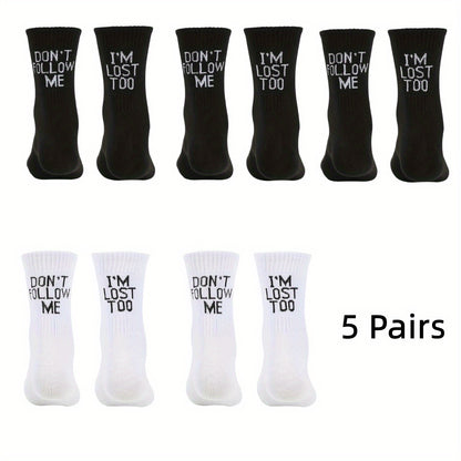1/3/5 Pairs Autumn Winter Men Funny Humor Word Printed Socks Creative Hip Hop Street Skateboard Unisex Crew Happy Sock