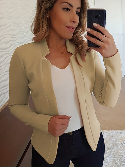 Solid Open Front Blazer, Casual Long Sleeve Blazer For Office & Work, Women's Clothing