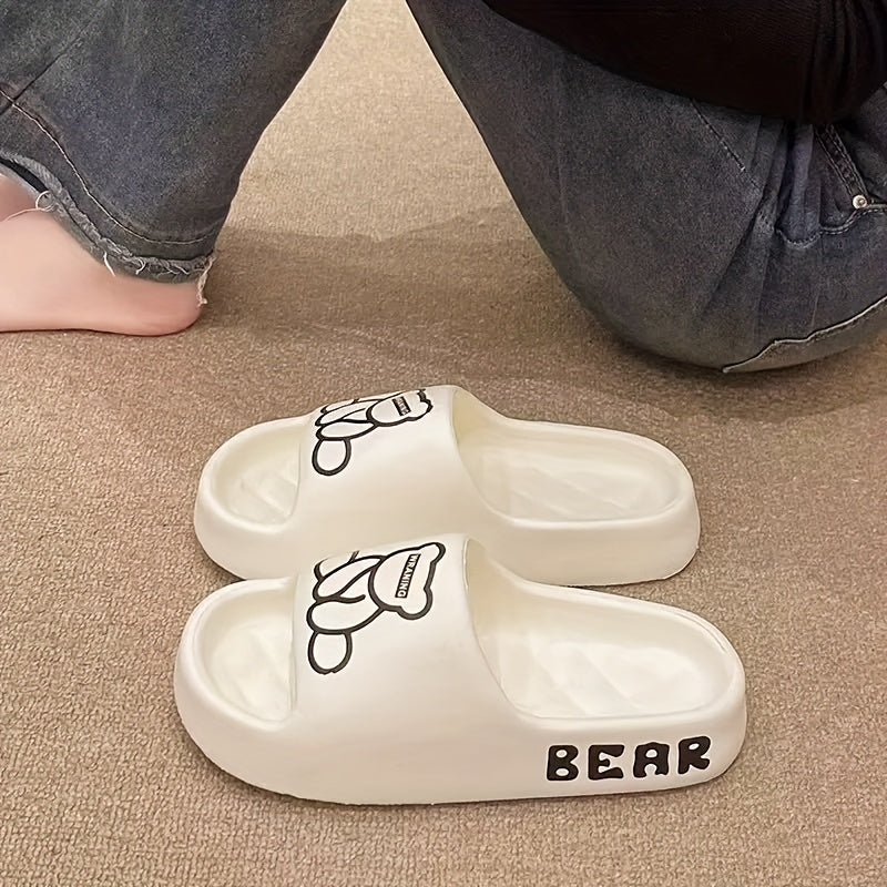 Women's EVA Minimalist Teddy Bear Slip-On Slippers - Thick Anti-Skid Sole, All-Season Indoor/Outdoor Comfort, Cute Cartoon Bear Design for Home & Team Building Activities, Teddy Bear Slippers, Casual Footwear, Playful Footwea