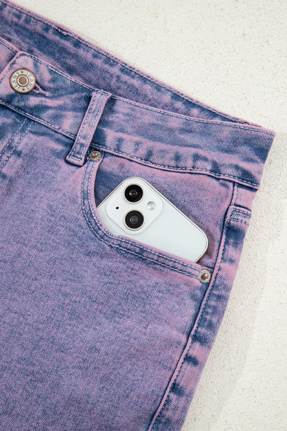 Orchid Petal Vintage Wash Frayed Hem Ankle-length Jeans