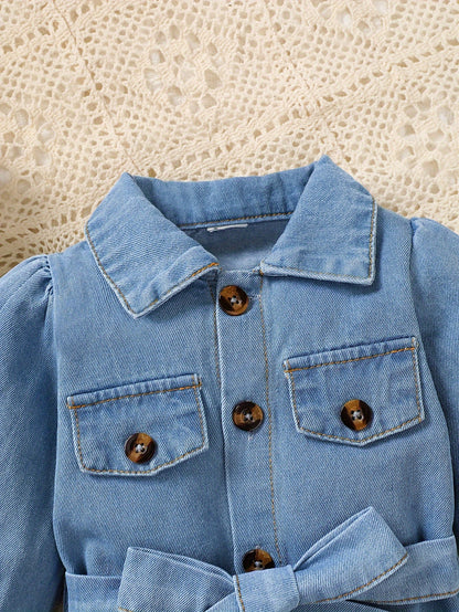 A Babygirl Open Collar Long Sleeve Ripped Denim Jumpsuit Spring And Autumn