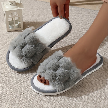 [Plush Slippers] Comfortable Plush Women's Slippers | Non-Slip, Breathable, Open-Toe Indoor Floor Slippers for Autumn And Winter, Suitable for All Seasons