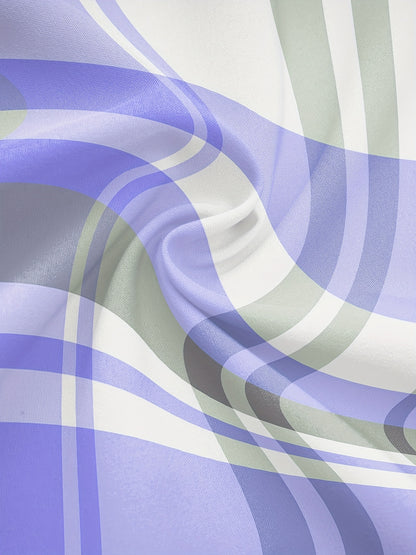 Women's Stylish Purple & White Plaid Long Sleeve Button-Up Shirt - Casual Polyester Blouse with Pointed Collar, Machine Washable, Perfect for Casual Attire