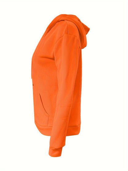 Solid Kangaroo Pocket Hoodie Without Pants, Casual Long Sleeve Drawstring Hoodies Sweatshirt, Women's Clothing