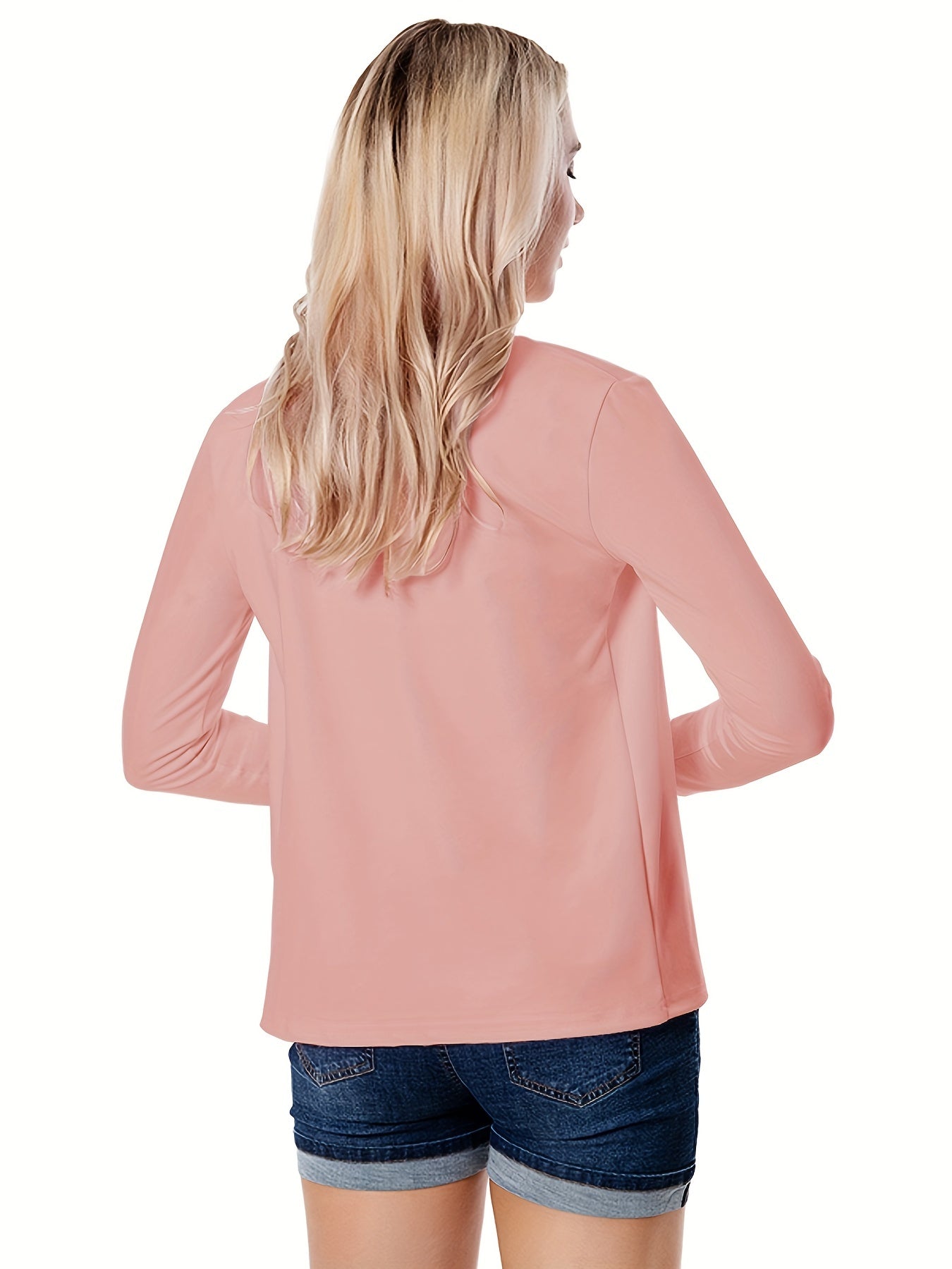 Solid Open Front Blazer, Casual Long Sleeve Blazer For Office & Work, Women's Clothing