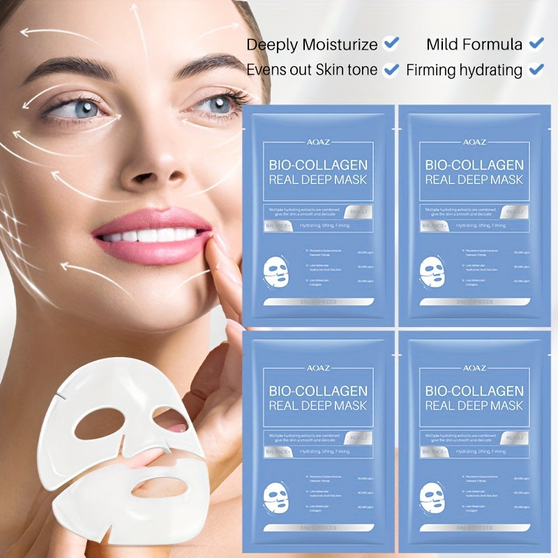 4pcs Bio-Collagen Real Deep Mask Pack Hydrating & Firming Facial Sheet Masks with Collagen, Hyaluronic Acid & Nicotinamide Moisturizing & Invigorating for All Skin Types(1pc/4pcs/8pcs)