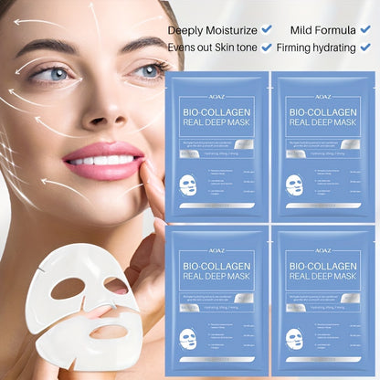 4pcs Bio-Collagen Real Deep Mask Pack Hydrating & Firming Facial Sheet Masks with Collagen, Hyaluronic Acid & Nicotinamide Moisturizing & Invigorating for All Skin Types(1pc/4pcs/8pcs)