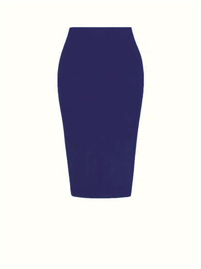 Solid Ruched Drawstring Split Skirt, Casual Bodycon Stretchy Skirt For Spring & Summer, Women's Clothing