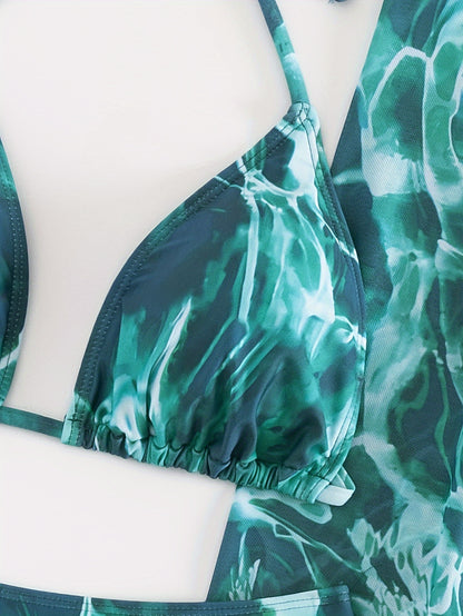 Women's Tie-Dye Bikini Set With Triangle Top, High Cut Bottoms, And Cover-Up Skirt Three-Piece Swimsuit