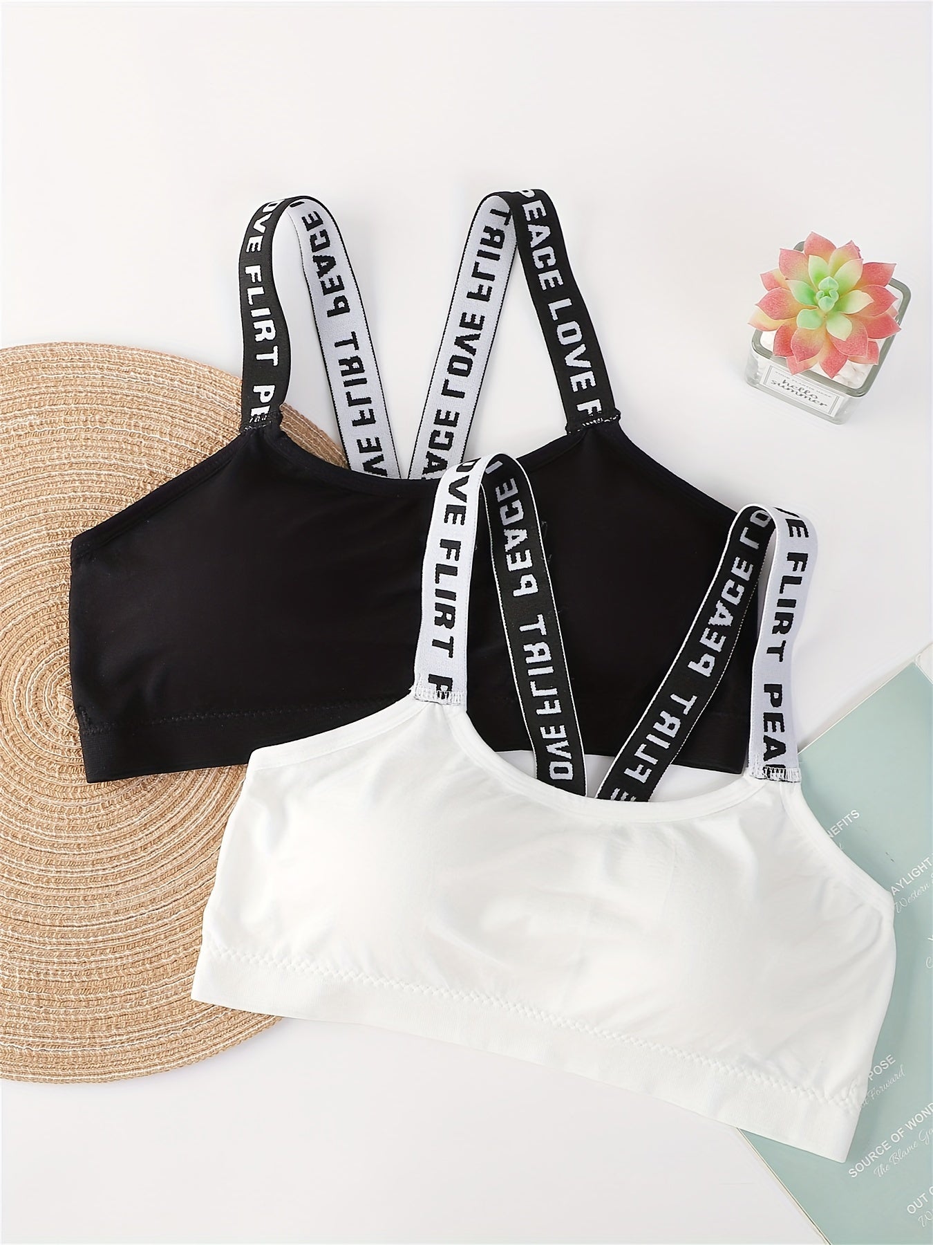 2-Pack Backless Crop Top Sports Bras for Women, Comfort Fit Letter Print Gym Activewear with Crop Top Lingerie Design