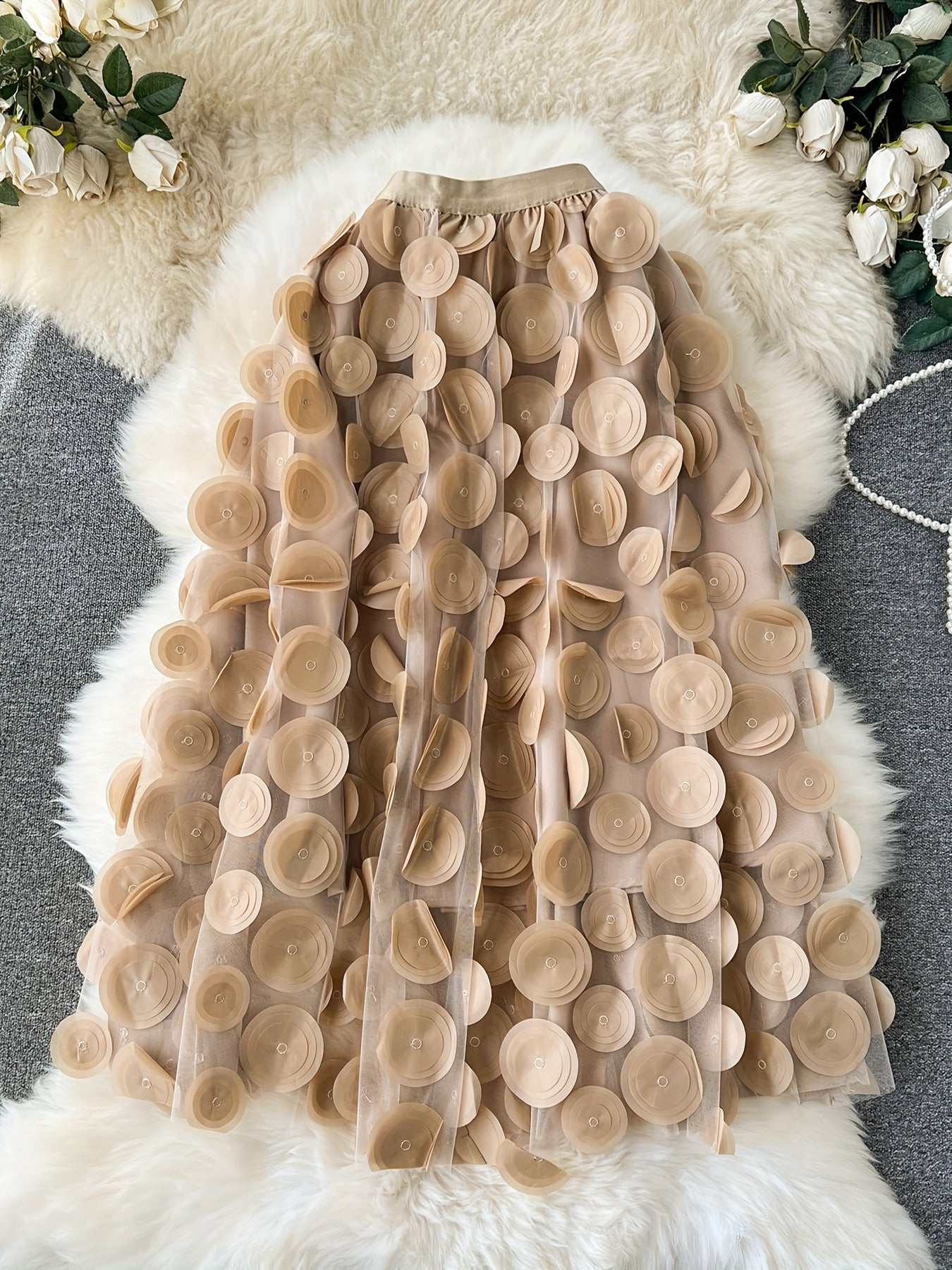 Applique High Waist Skirts, Elegant Maxi Skirts For Spring & Summer, Women's Clothing