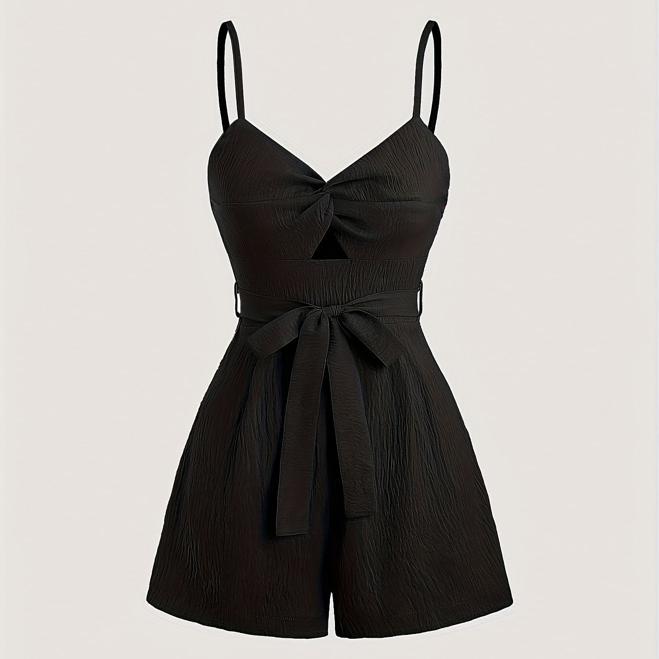 Elegant Bowknot Romper with Tie Waist - Chic Solid Color, V-Neck, Sleeveless Jumpsuit for Women - Perfect for Vacation, Parties & Casual Outfits, Vacation Dress | Bowknot Design | Twist Detail, Bowknot Jumpsuit