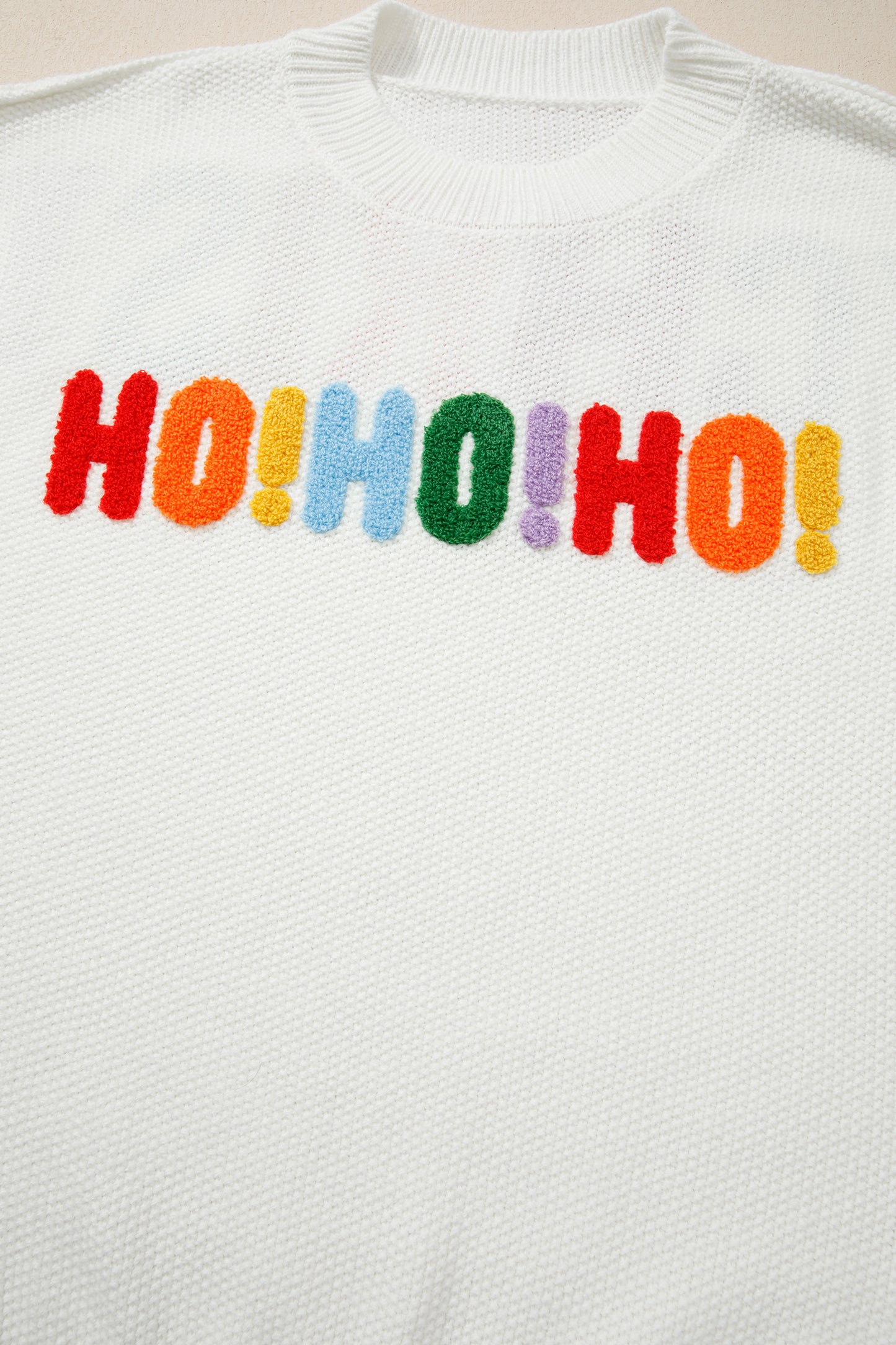 White HOHOHO MERRY CHRISTMAS Chenille Graphic Drop Shoulder Holiday Sweater