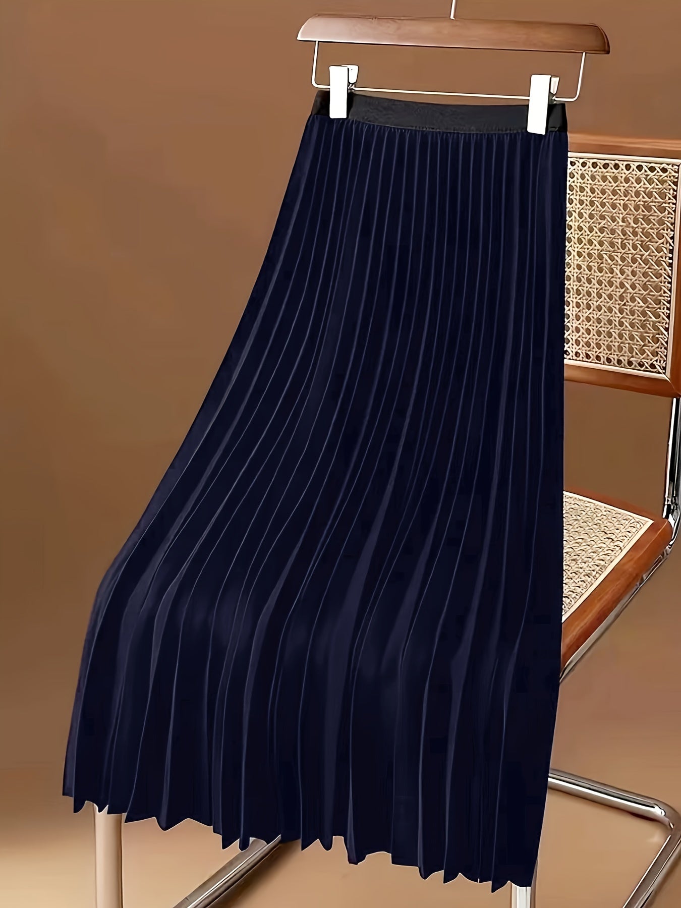 Solid Pleated Hem Skirt, Casual Midi Skirt For Spring & Summer, Women's Clothing