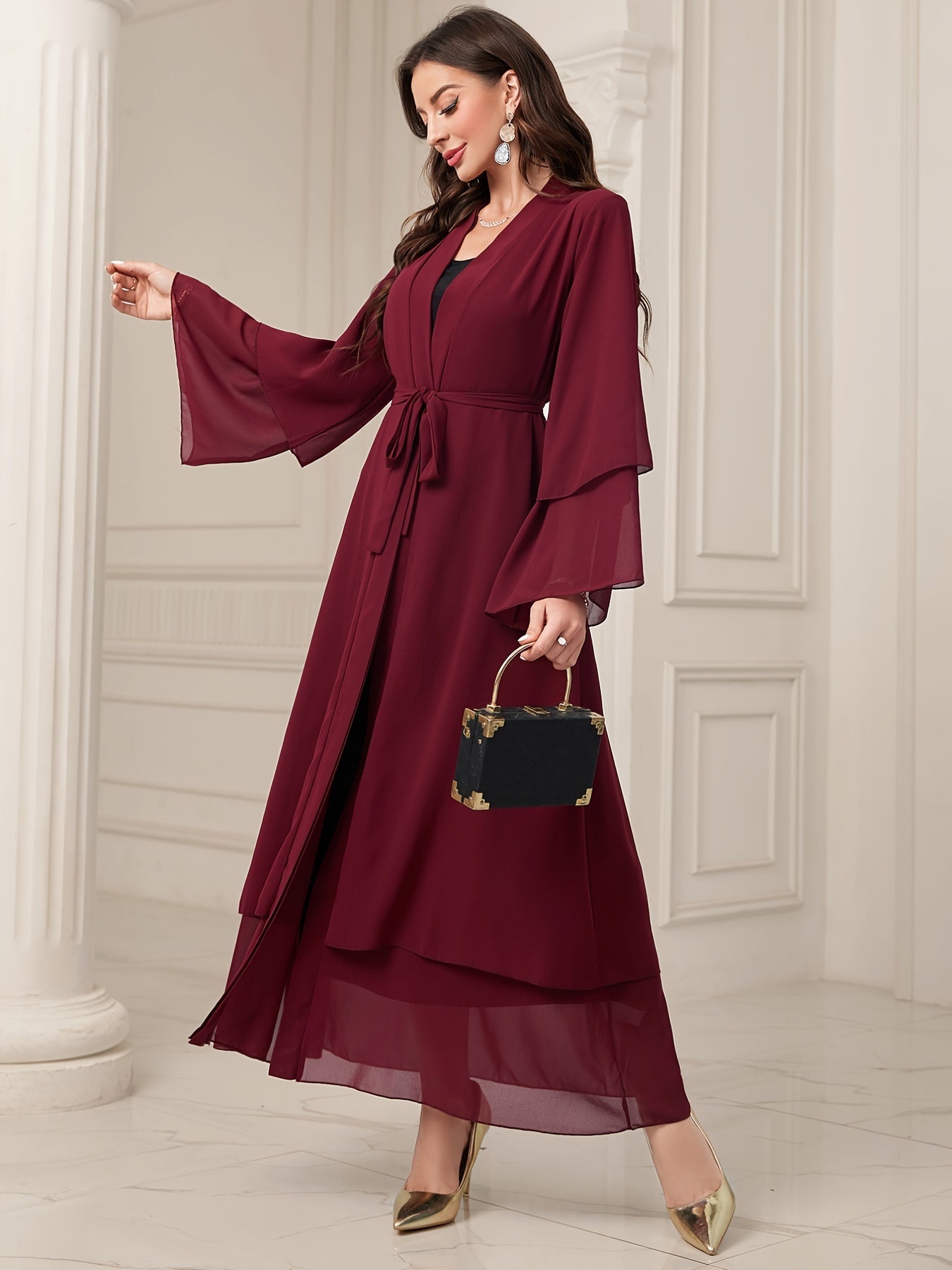 Ramadan Islamic Modest Dress Without Hijab, Long Sleeve Open Front Casual Modest Muslim Dress, Women's Clothing